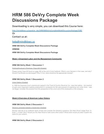 HRM 586 DeVry Complete Week Discussions Package