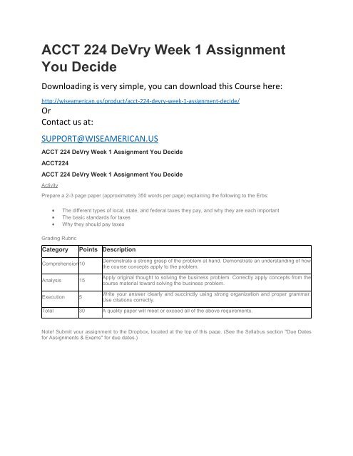 ACCT 224 DeVry Week 1 Assignment You Decide
