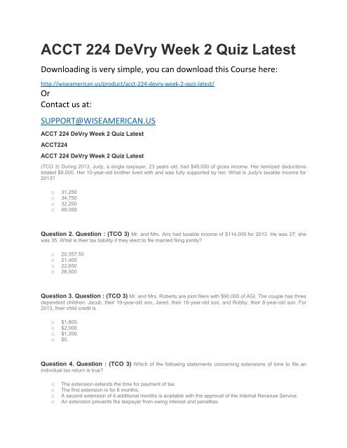 ACCT 224 DeVry Week 2 Quiz Latest