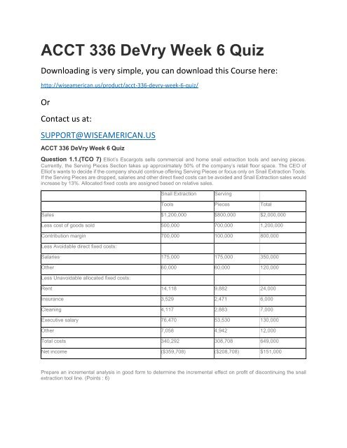 ACCT 336 DeVry Week 6 Quiz