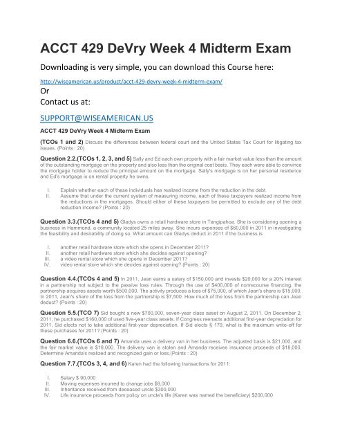 ACCT 429 DeVry Week 4 Midterm Exam