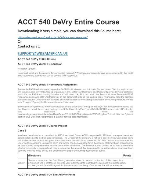 ACCT 540 DeVry Entire Course