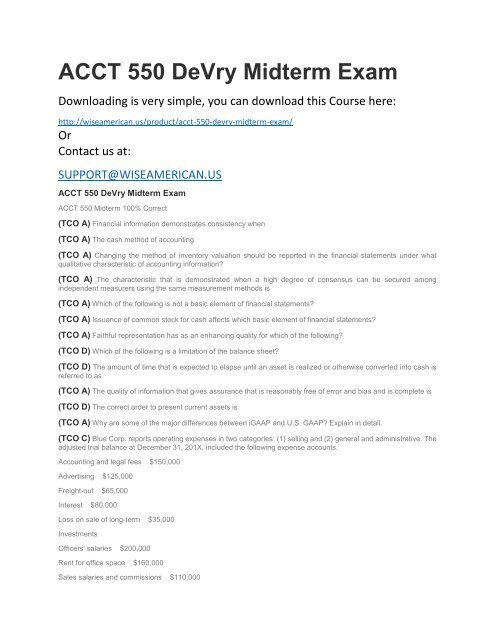 ACCT 550 DeVry Midterm Exam