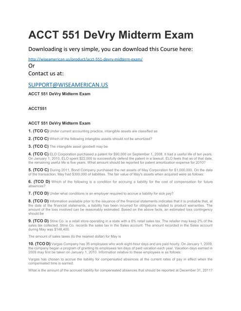 ACCT 551 DeVry Midterm Exam