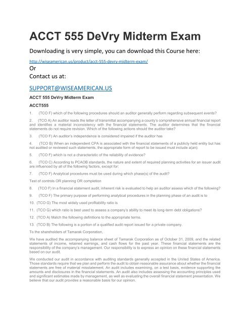 ACCT 555 DeVry Midterm Exam
