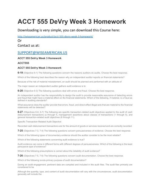 ACCT 555 DeVry Week 3 Homework