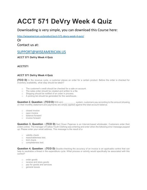 ACCT 571 DeVry Week 4 Quiz