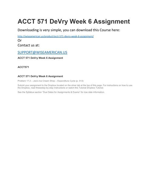 ACCT 571 DeVry Week 6 Assignment