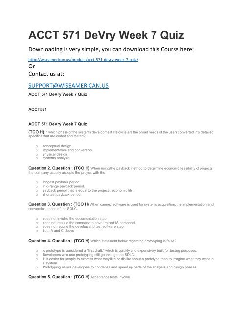 ACCT 571 DeVry Week 7 Quiz