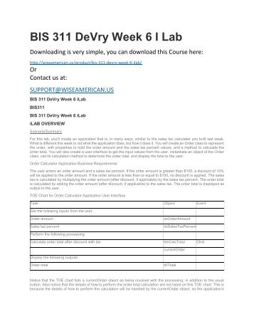 BIS 311 DeVry Week 6 I Lab