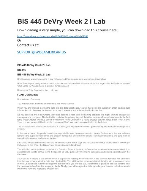 BIS 445 DeVry Week 2 I Lab