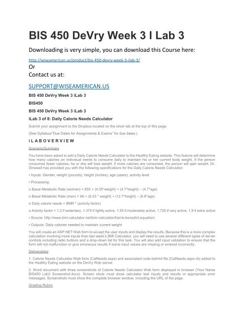 BIS 450 DeVry Week 3 I Lab 3