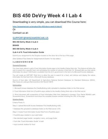 BIS 450 DeVry Week 4 I Lab 4