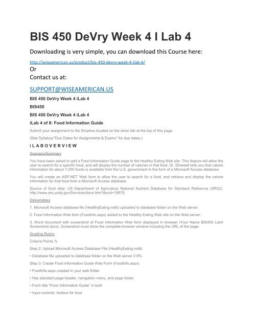 BIS 450 DeVry Week 4 I Lab 4