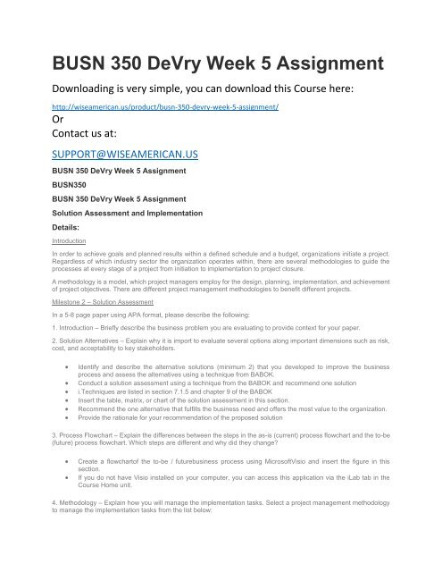 BUSN 350 DeVry Week 5 Assignment