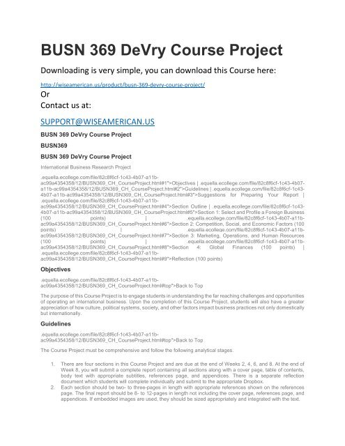 BUSN 369 DeVry Course Project