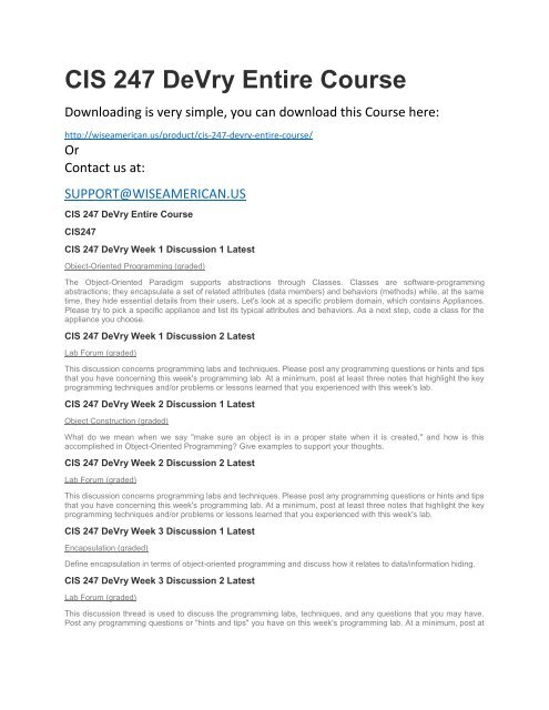 CIS 247 DeVry Entire Course