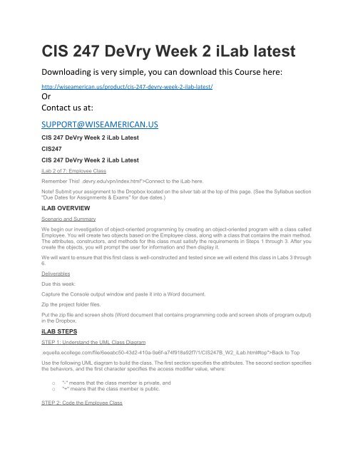 CIS 247 DeVry Week 2 iLab latest