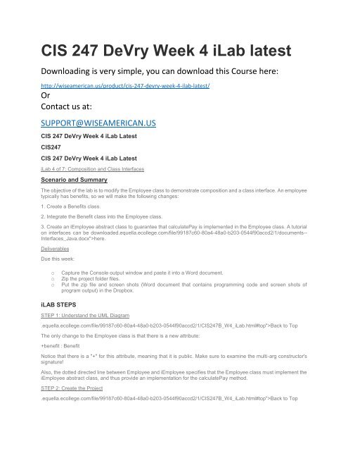 CIS 247 DeVry Week 4 iLab latest