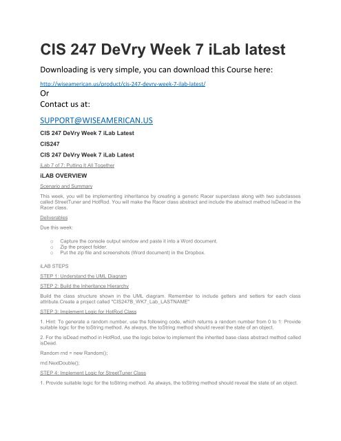 CIS 247 DeVry Week 7 iLab latest
