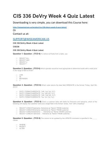 CIS 336 DeVry Week 4 Quiz Latest