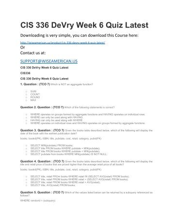 CIS 336 DeVry Week 6 Quiz Latest