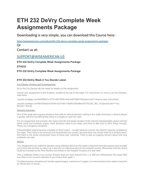 ETH 232 DeVry Complete Week Assignments Package