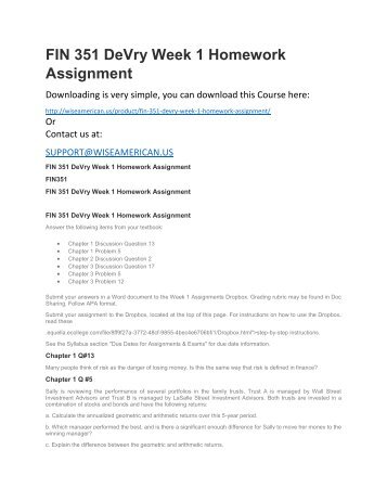 devry homework week 1 Devry fin 516 week 1 homework check this a+ tutorial guideline at for. devry homework week 1 Devry fin 516 week 1 homework check this a+ tutorial guideline at for.