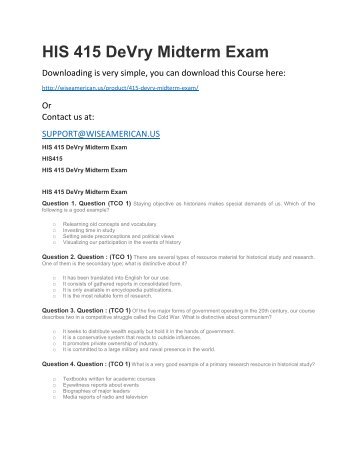 HIS 415 DeVry Midterm Exam