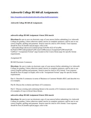 Ashworth College BU460 all Assignments