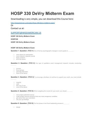 HOSP 330 DeVry Midterm Exam