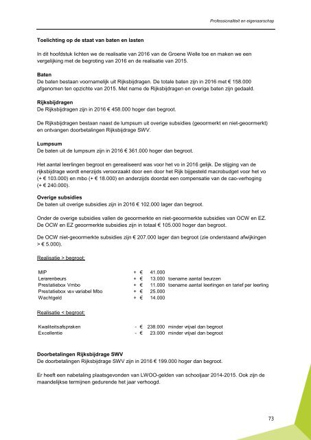 Geïntegreerd jaardocument 2016 Groene Welle | Professionaliteit en eigenaarschap