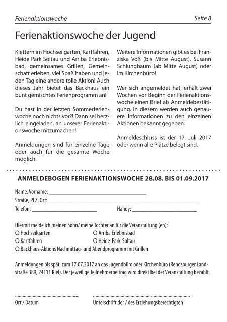 Gemeindebrief der Claus-Harms-Gemeinde Juni - August 2017