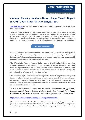 Jasmone Market Statistics and Research Analysis 2017-2024