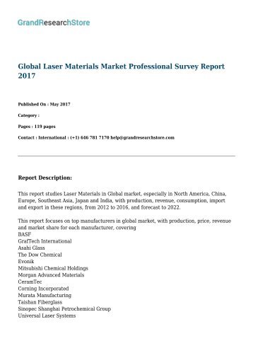 Global Laser Materials Market Professional Survey Report 2017