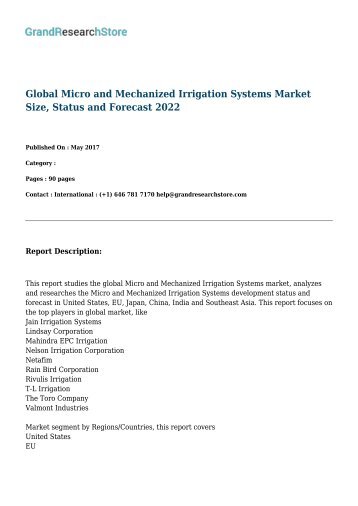 Global Micro and Mechanized Irrigation Systems Market Size, Status and Forecast 2022