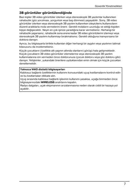 Sony VPCSB2V9E - VPCSB2V9E Documents de garantie Turc