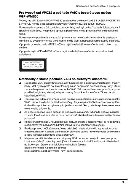 Sony VPCSB2V9E - VPCSB2V9E Documents de garantie Slovaque