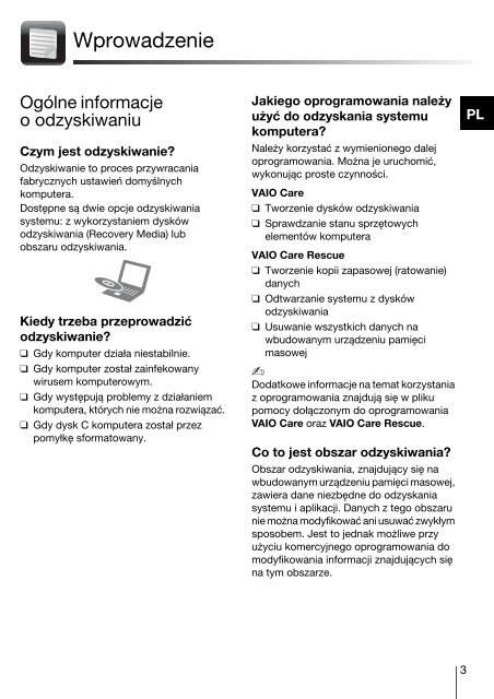 Sony VPCF12F4E - VPCF12F4E Guide de d&eacute;pannage Polonais