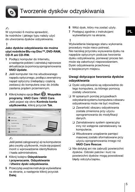 Sony VPCF12F4E - VPCF12F4E Guide de d&eacute;pannage Polonais