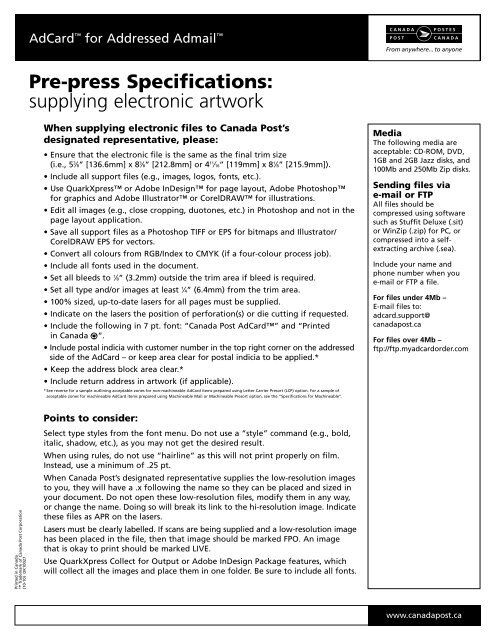 Pre-press Specifications: supplying electronic artwork - Canada Post