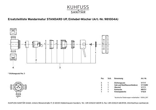 Ersatzteilliste Stand-Selbstschluss-Ventil STANDARD (Art.-Nr ...