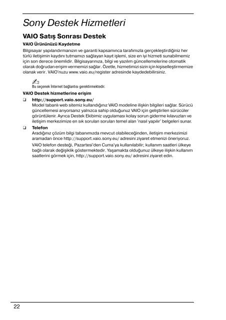 Sony VPCZ13V9R - VPCZ13V9R Documents de garantie Turc