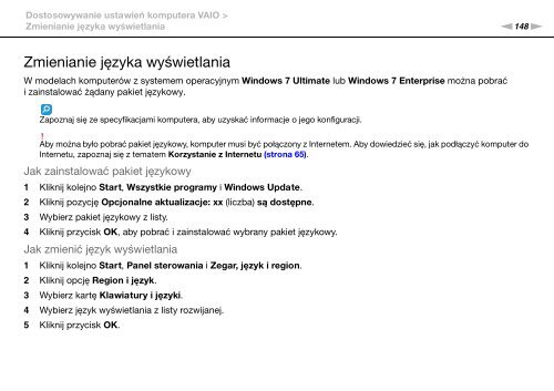 Sony VPCZ13V9R - VPCZ13V9R Mode d'emploi Polonais