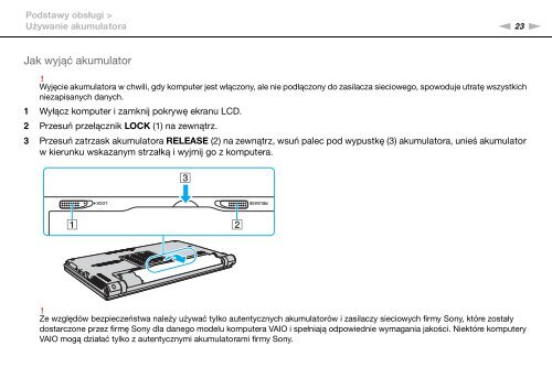 Sony VPCZ13V9R - VPCZ13V9R Mode d'emploi Polonais