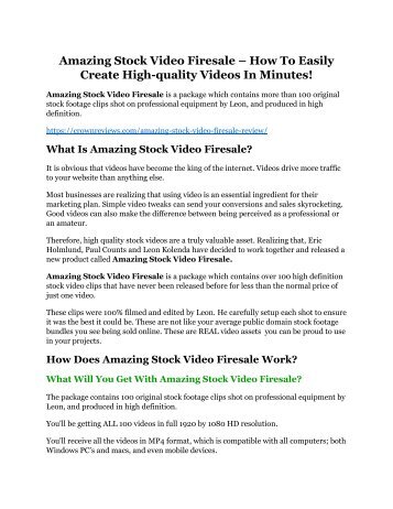 Amazing Stock Video Firesale review- Amazing Stock Video Firesale $27,300 bonus & discount