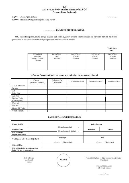 DŞ-132 Hizmet Damgalı Pasaport Talep Form