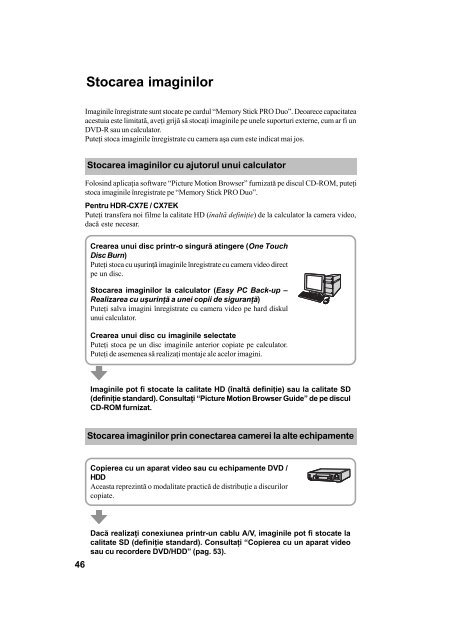 Sony HDR-CX7E - HDR-CX7E Mode d'emploi Roumain