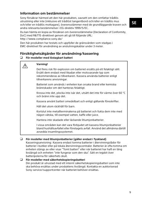 Sony SVF1521T2E - SVF1521T2E Documents de garantie Su&eacute;dois