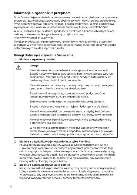 Sony SVP13213ST - SVP13213ST Documents de garantie Polonais